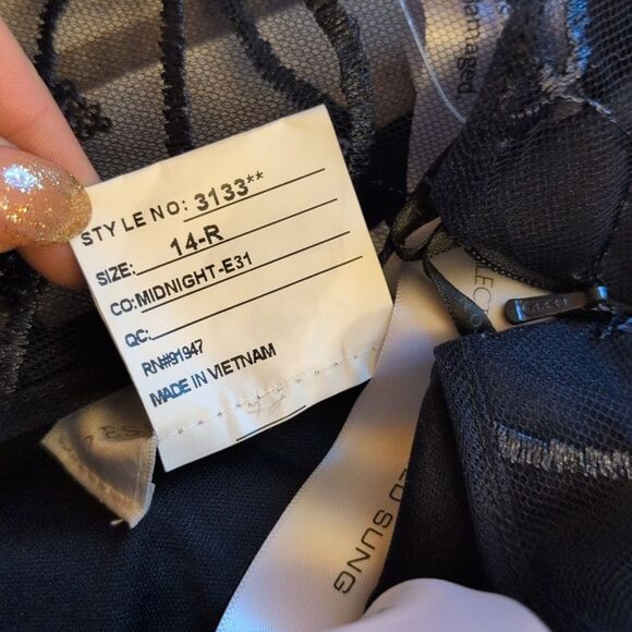 NWT Dessy Collection 3D Sequin Embroidery Dress Midnight Navy Blue Size 14 - Picture 9 of 15